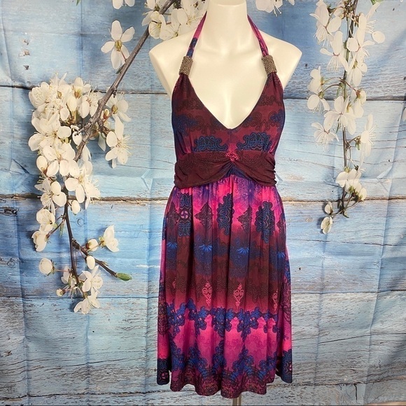 Lagaci Dresses & Skirts - Lagaci Women's Mini Halter Dress Beaded Beach